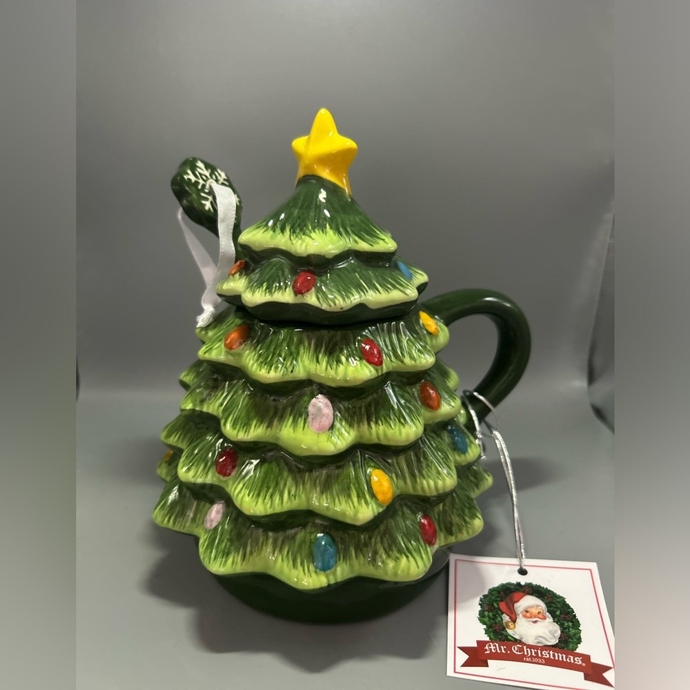 Mr. Christmas Nostalgic Retro Christmas Tree Coffee Mug With Lid And Spoon NEW